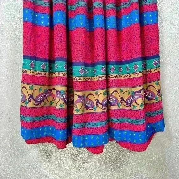 VINTAGE Chaus 80s Bright Pattern Maxi Full A-Line Pleated Skirt Women XS - Picture 3 of 10